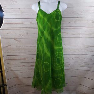 Hokus Pokus Sheer Lined Green Tye Dye Sun Dress 1X